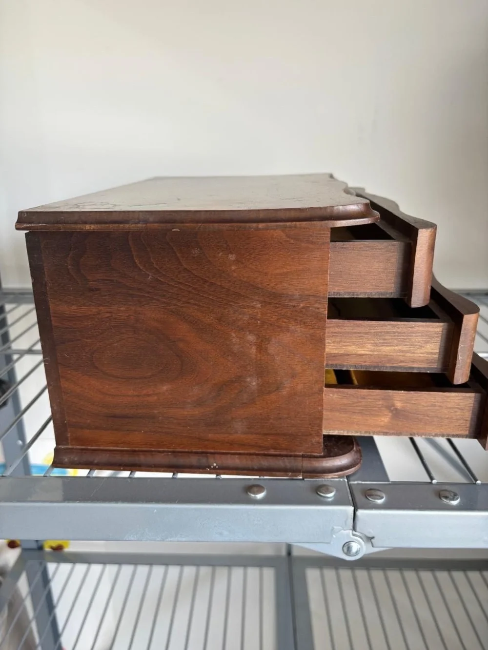 Vintage Wood  Flip Top Jewelry Box w/ 3 Drawers - Hiding Spot For money